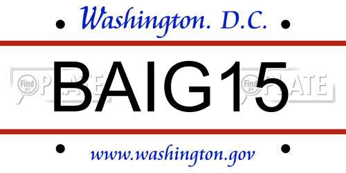 BAIG15 District Of Columbia License Plate