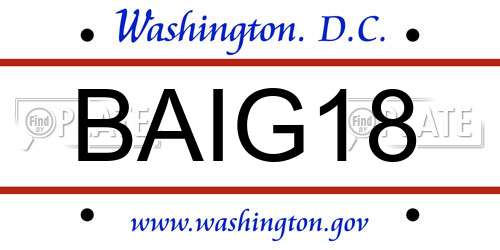 BAIG18 District Of Columbia License Plate