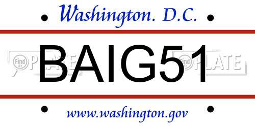 BAIG51 District Of Columbia License Plate
