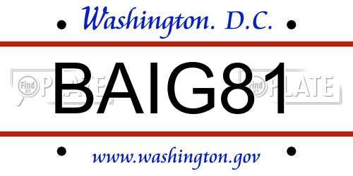 BAIG81 District Of Columbia License Plate