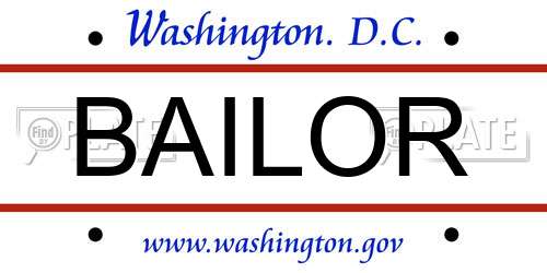 BAILOR District Of Columbia License Plate