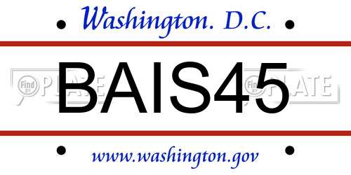 BAIS45 District Of Columbia License Plate
