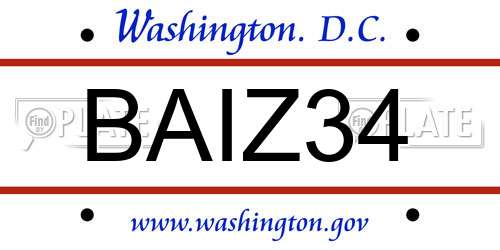 BAIZ34 District Of Columbia License Plate