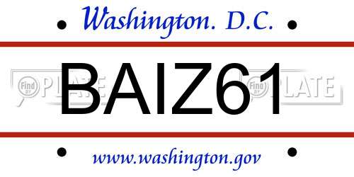 BAIZ61 District Of Columbia License Plate