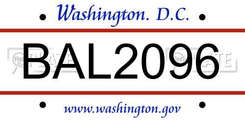 BAL2096 District Of Columbia License Plate