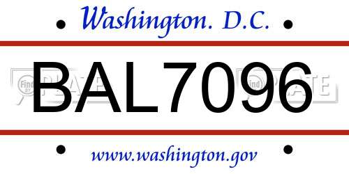 BAL7096 District Of Columbia License Plate