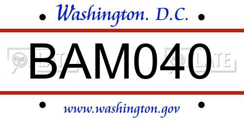 BAM040 District Of Columbia License Plate