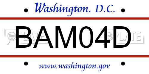 BAM04D District Of Columbia License Plate