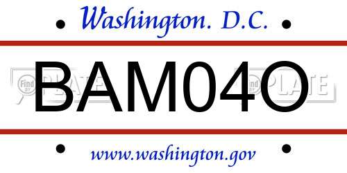 BAM04O District Of Columbia License Plate