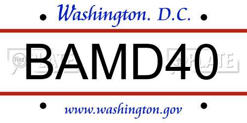 BAMD40 District Of Columbia License Plate
