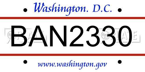 BAN2330 District Of Columbia License Plate