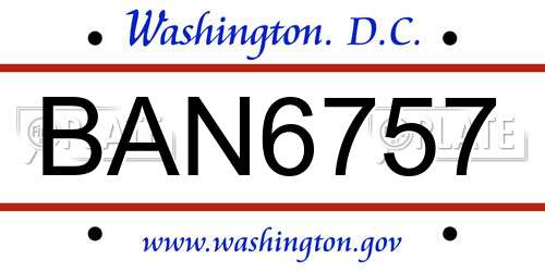 BAN6757 District Of Columbia License Plate