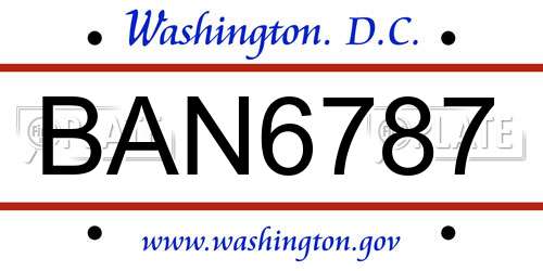 BAN6787 District Of Columbia License Plate