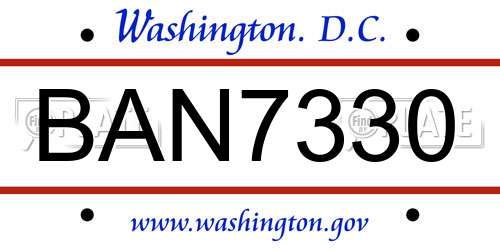 BAN7330 District Of Columbia License Plate