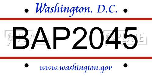 BAP2045 District Of Columbia License Plate