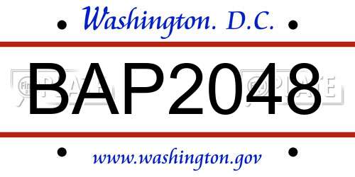 BAP2048 District Of Columbia License Plate
