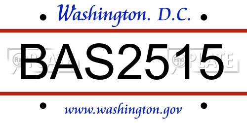 BAS2515 District Of Columbia License Plate