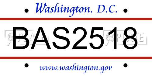 BAS2518 District Of Columbia License Plate