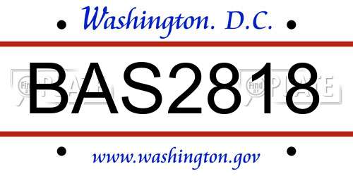 BAS2818 District Of Columbia License Plate