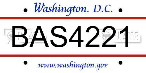 BAS4221 District Of Columbia License Plate