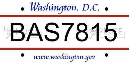 BAS7815 District Of Columbia License Plate