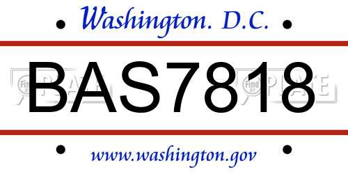 BAS7818 District Of Columbia License Plate