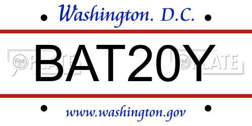 BAT20Y District Of Columbia License Plate