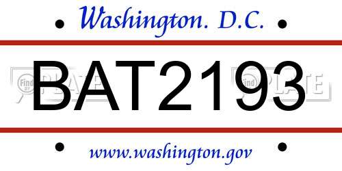 BAT2193 District Of Columbia License Plate