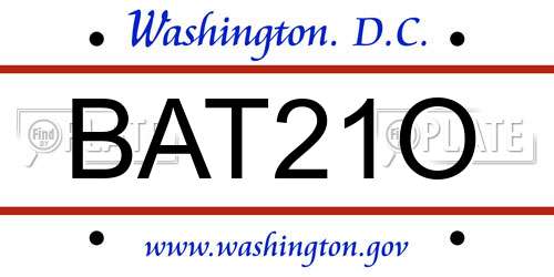 BAT21O District Of Columbia License Plate