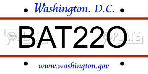 BAT22O District Of Columbia License Plate