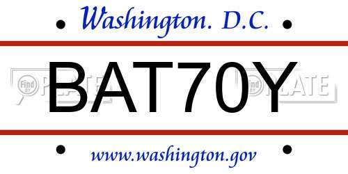 BAT70Y District Of Columbia License Plate