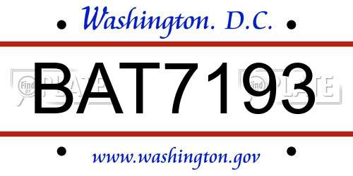BAT7193 District Of Columbia License Plate