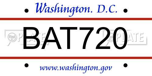 BAT720 District Of Columbia License Plate