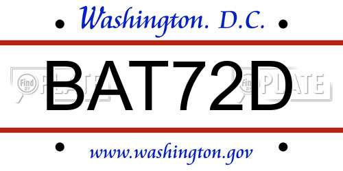 BAT72D District Of Columbia License Plate