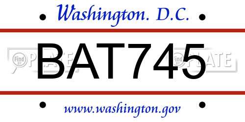 BAT745 District Of Columbia License Plate