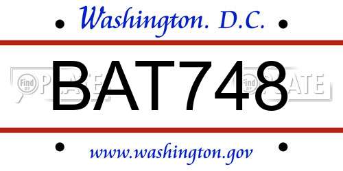 BAT748 District Of Columbia License Plate