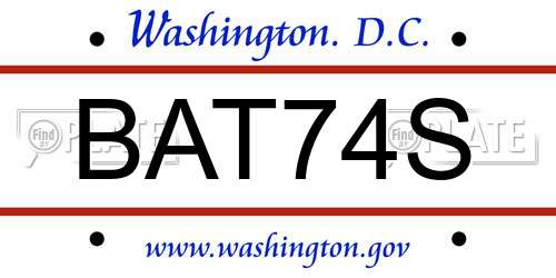 BAT74S District Of Columbia License Plate