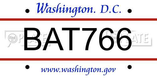 BAT766 District Of Columbia License Plate