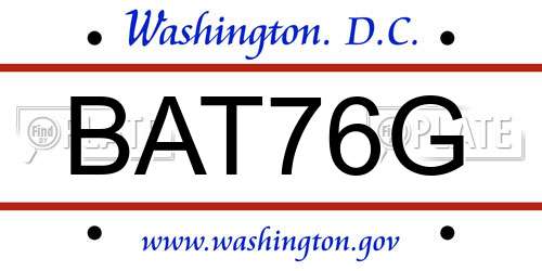 BAT76G District Of Columbia License Plate