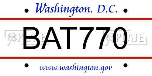 BAT770 District Of Columbia License Plate