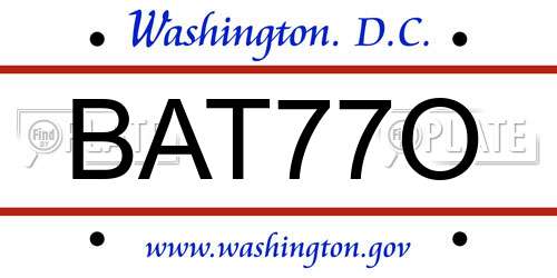 BAT77O District Of Columbia License Plate
