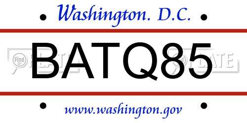 BATQ85 District Of Columbia License Plate