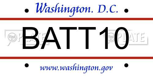 BATT10 District Of Columbia License Plate