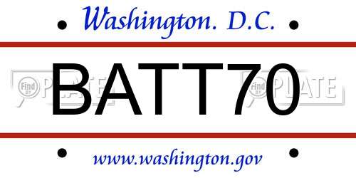 BATT70 District Of Columbia License Plate