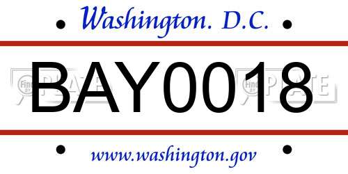 BAY0018 District Of Columbia License Plate