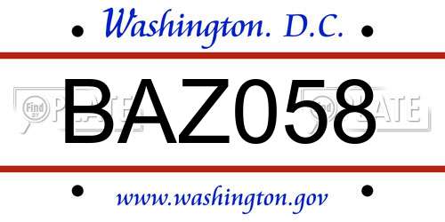 BAZ058 District Of Columbia License Plate