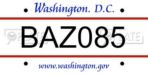BAZ085 District Of Columbia License Plate
