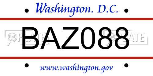 BAZ088 District Of Columbia License Plate