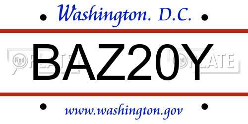 BAZ20Y District Of Columbia License Plate