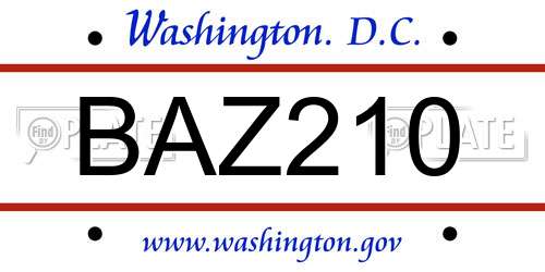BAZ210 District Of Columbia License Plate
